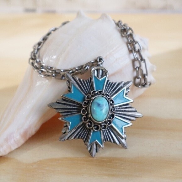 Vintage Statement Necklace Turquoise 12 Inch - Picture 1 of 8